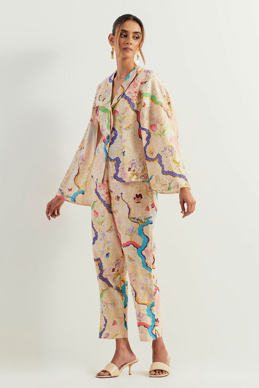 Eclectic Printed Chanderi Silk Jacket & Pants Co-Ord Set