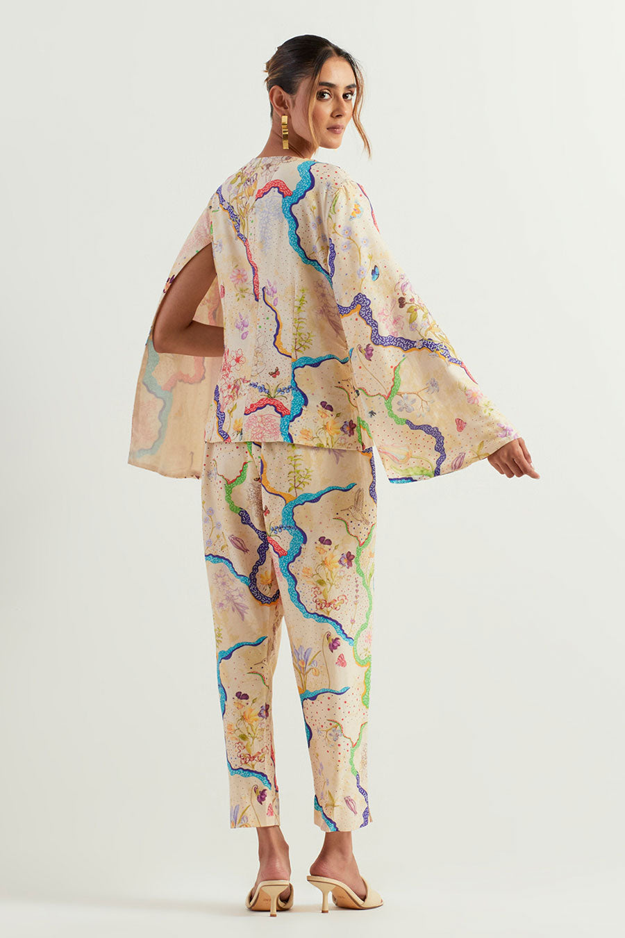 Eclectic Printed Chanderi Silk Jacket & Pants Co-Ord Set