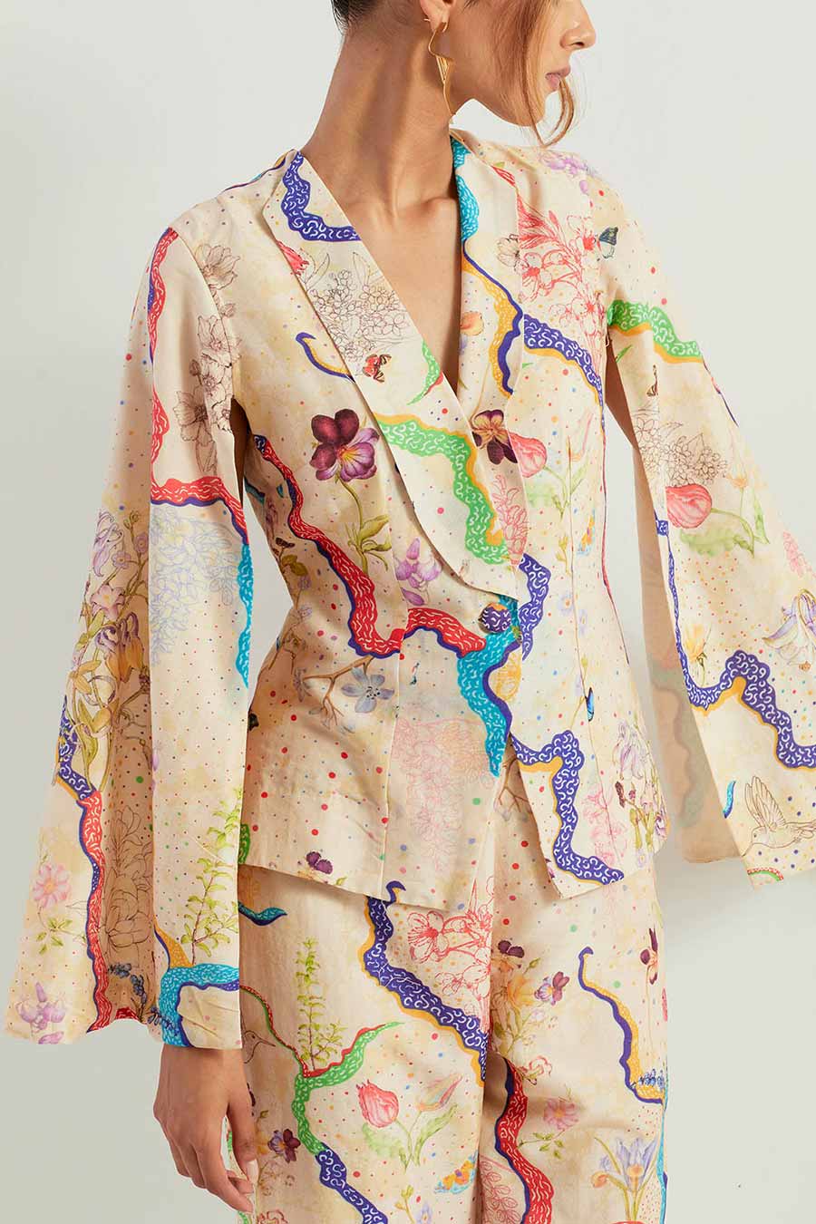 Eclectic Printed Chanderi Silk Jacket & Pants Co-Ord Set