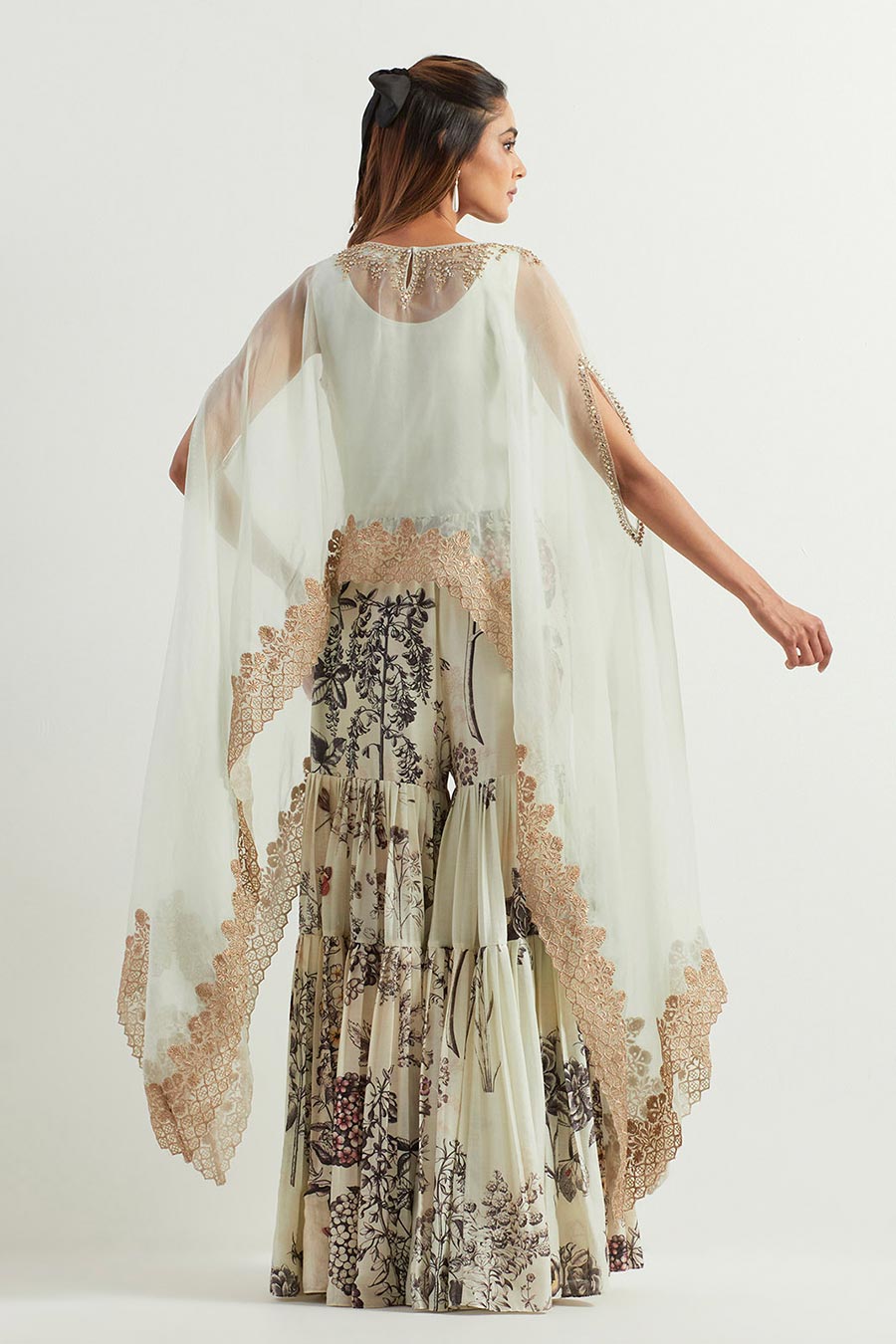 Ivory Embroidered Cape & Printed Sharara Set