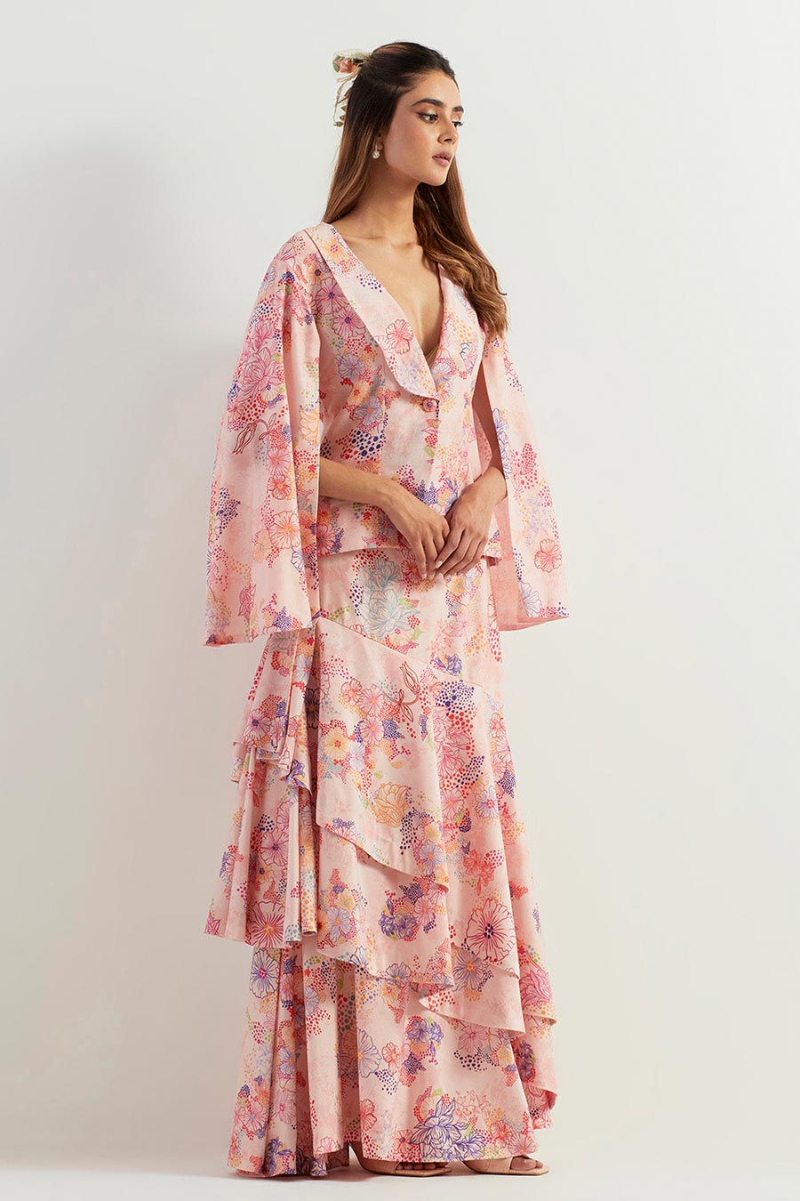 Printed Chanderi Silk Jacket & Skirt Co-Ord Set