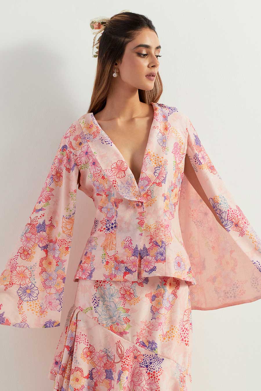 Printed Chanderi Silk Jacket & Skirt Co-Ord Set