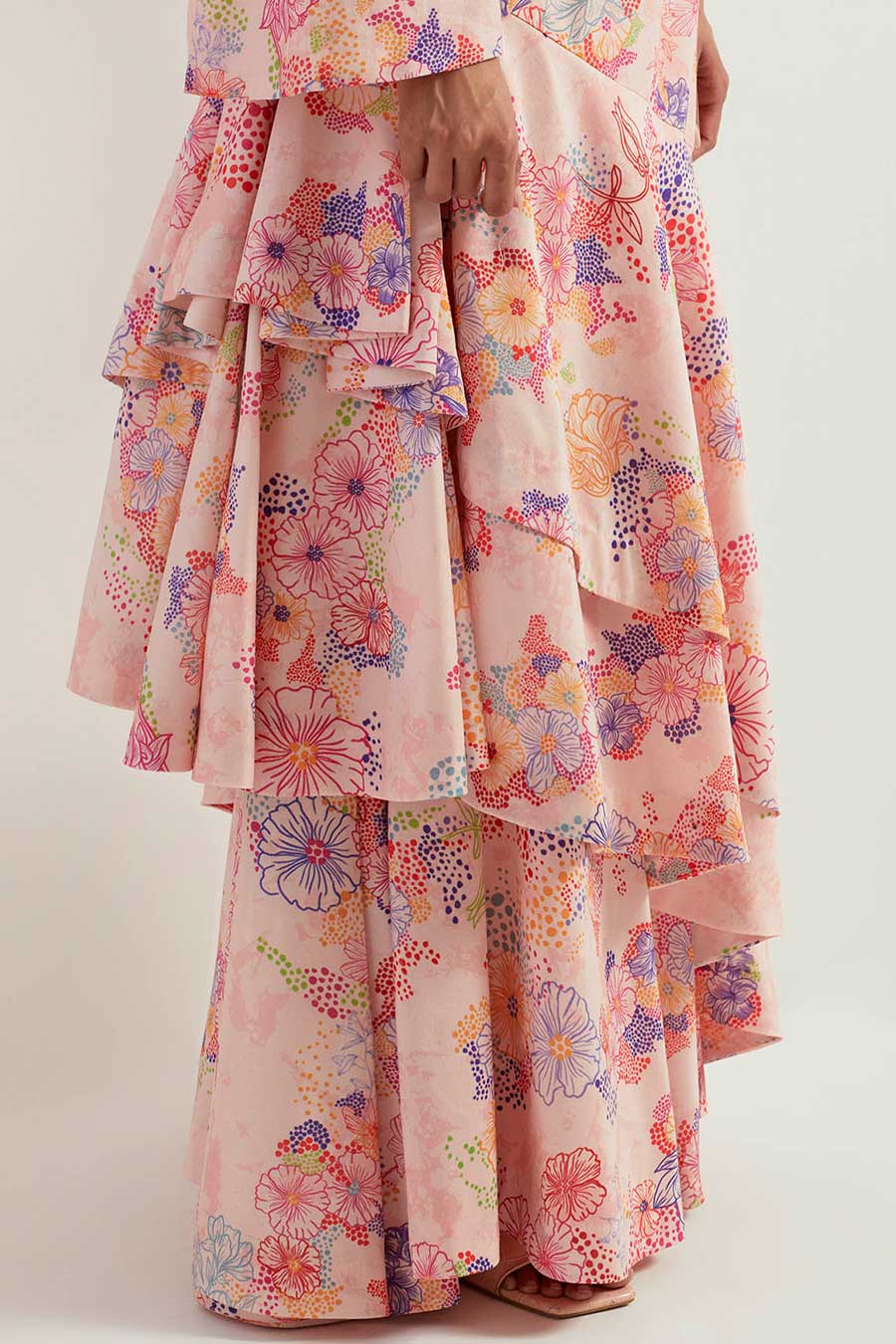 Printed Chanderi Silk Jacket & Skirt Co-Ord Set