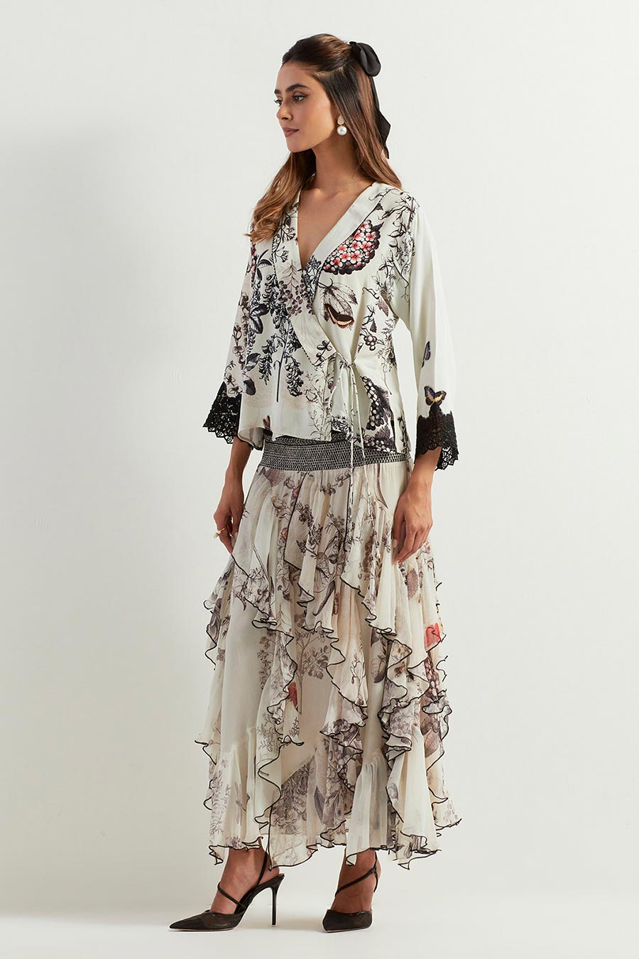 Saaya Printed Wrap Top & Ruffle Skirt Co-Ord Set