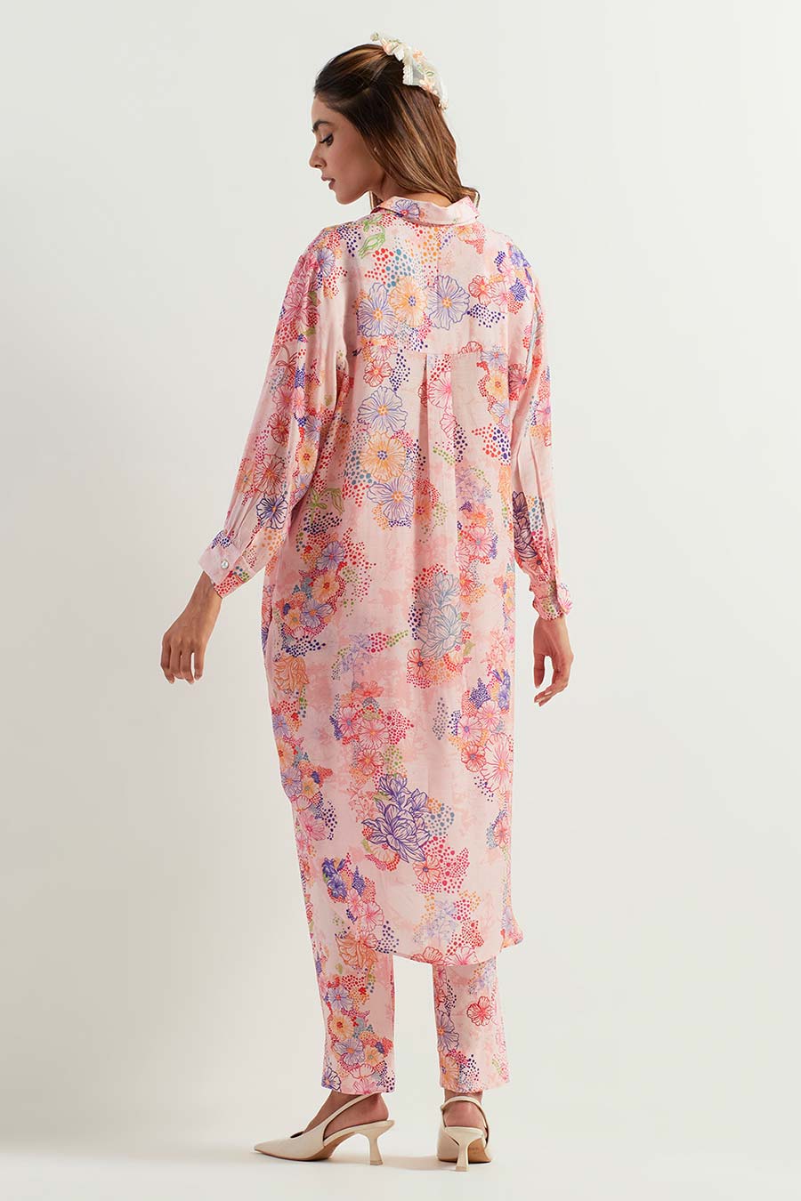 Printed Long Shirt & Georgette Pants Co-Ord Set