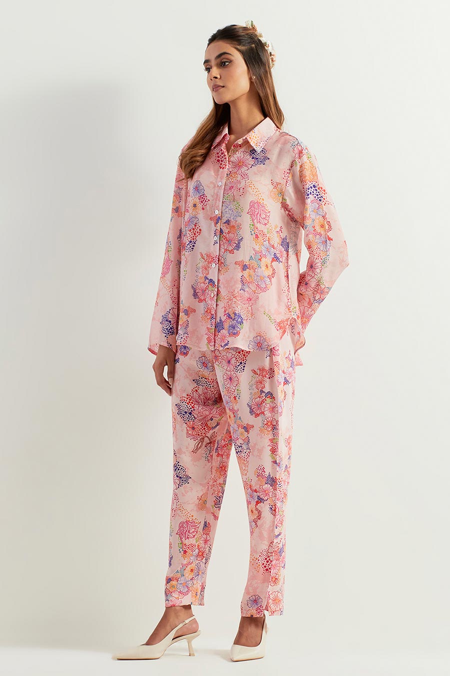 Printed Silk Shirt & Georgette Pants Co-Ord Set