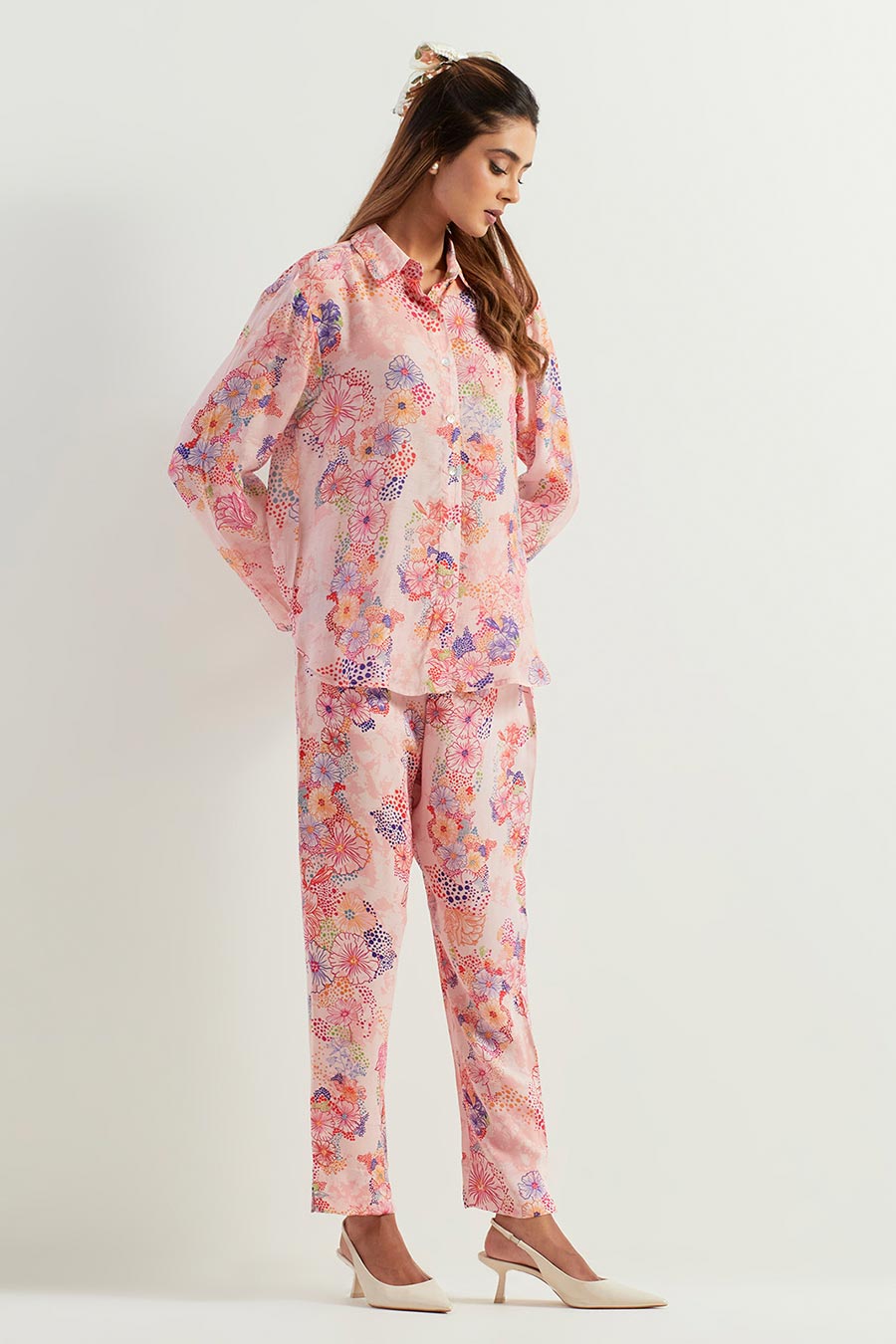 Printed Silk Shirt & Georgette Pants Co-Ord Set