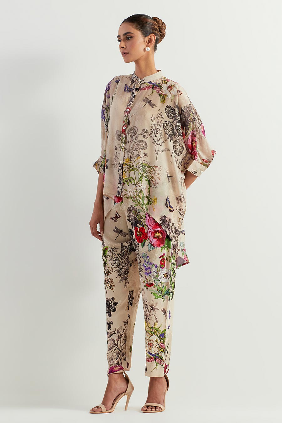 Printed Silk Shirt & Georgette Pants Co-Ord Set