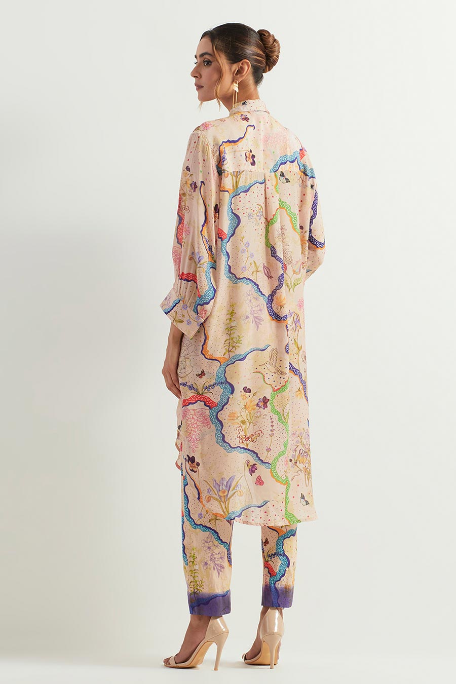 Eclectic Printed Long Shirt & Stretch Pants Co-Ord Set