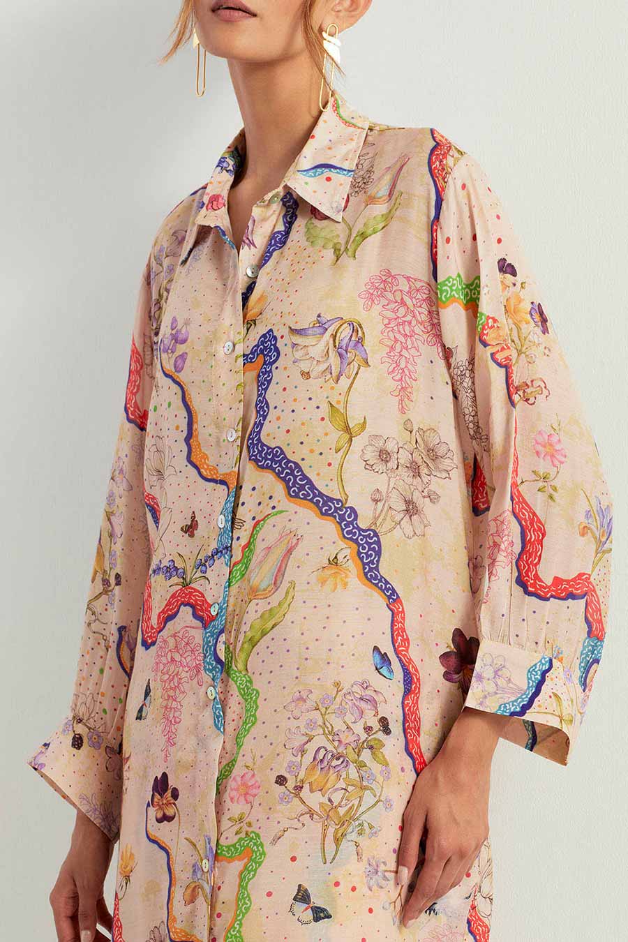 Eclectic Printed Long Shirt & Stretch Pants Co-Ord Set