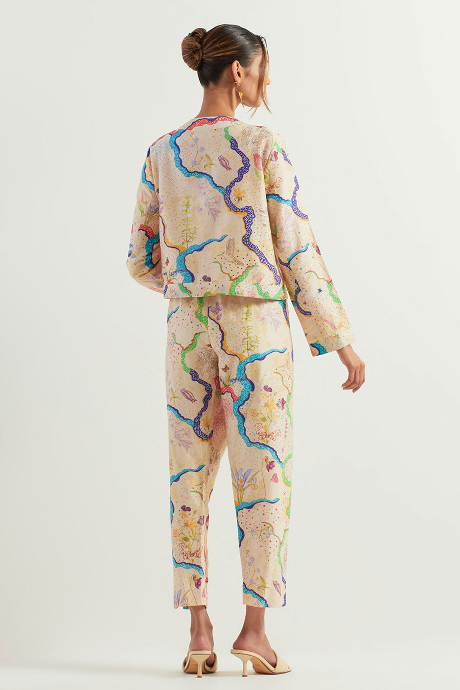 Eclectic Printed Chanderi Silk Jacket & Pants Co-Ord Set