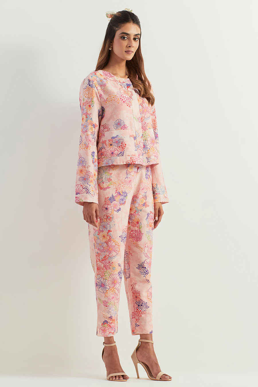 Printed Top & Chanderi Silk Pants Co-Ord Set