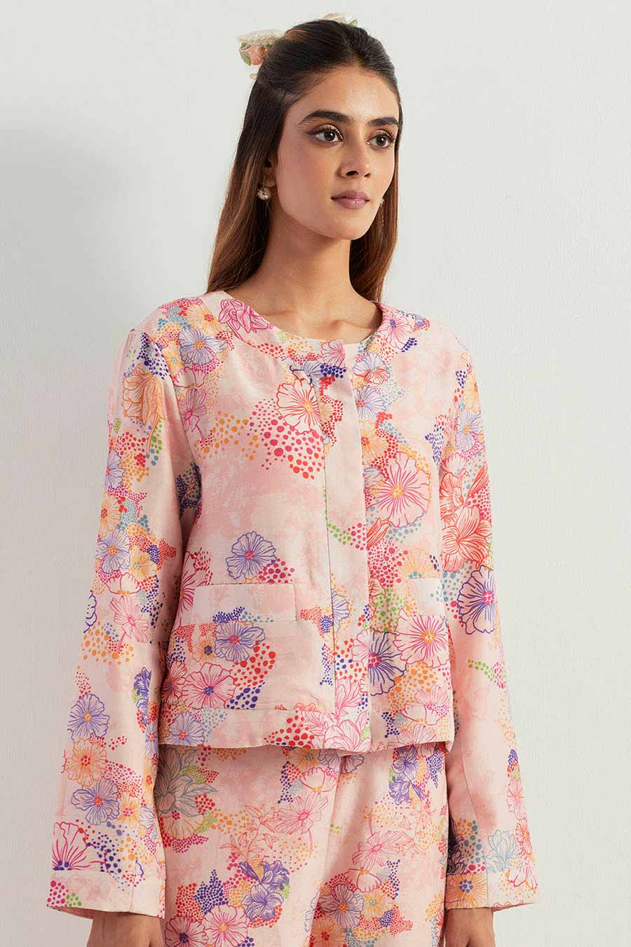 Printed Top & Chanderi Silk Pants Co-Ord Set