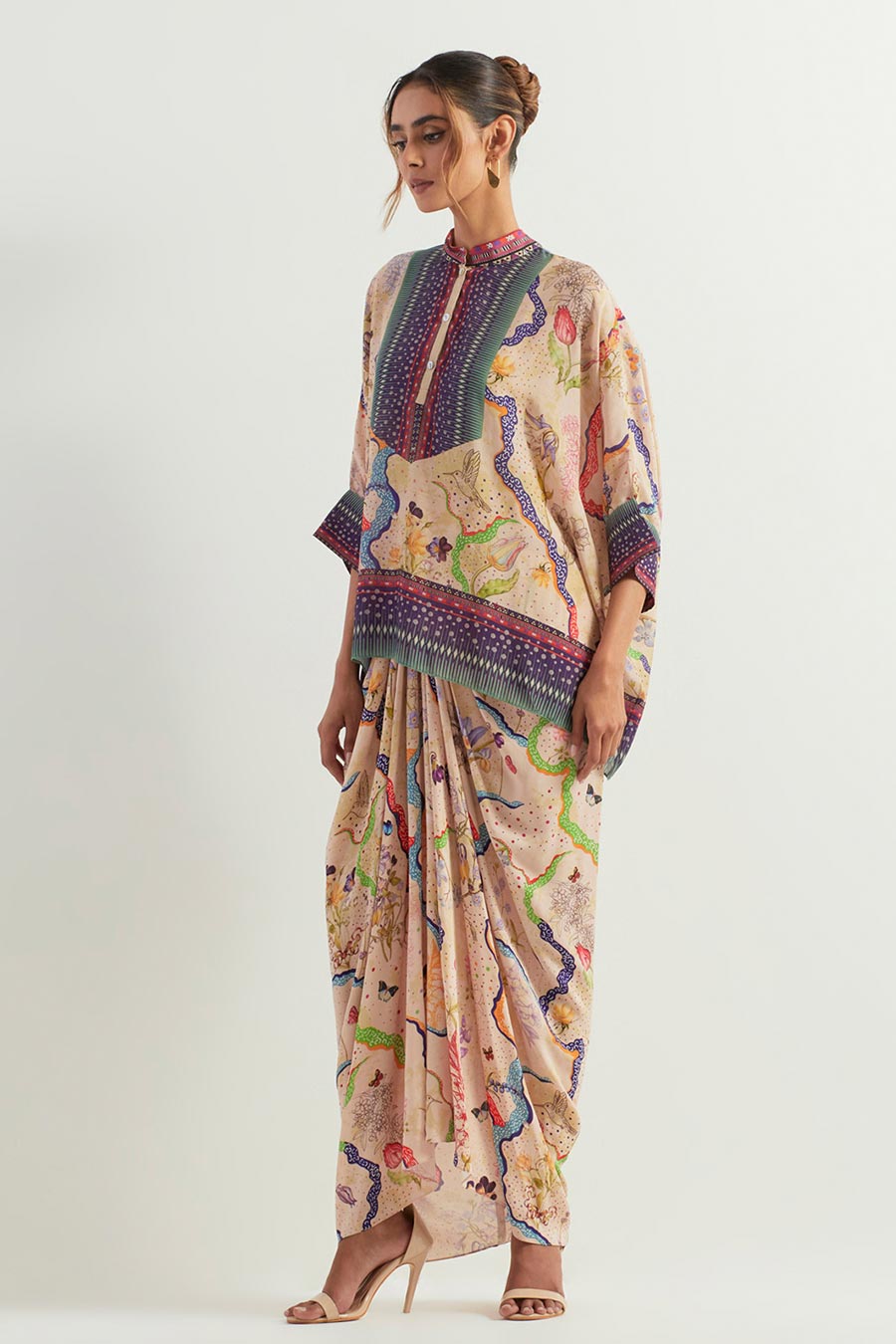 Eclectic Printed Loose Top & Drape Skirt Set