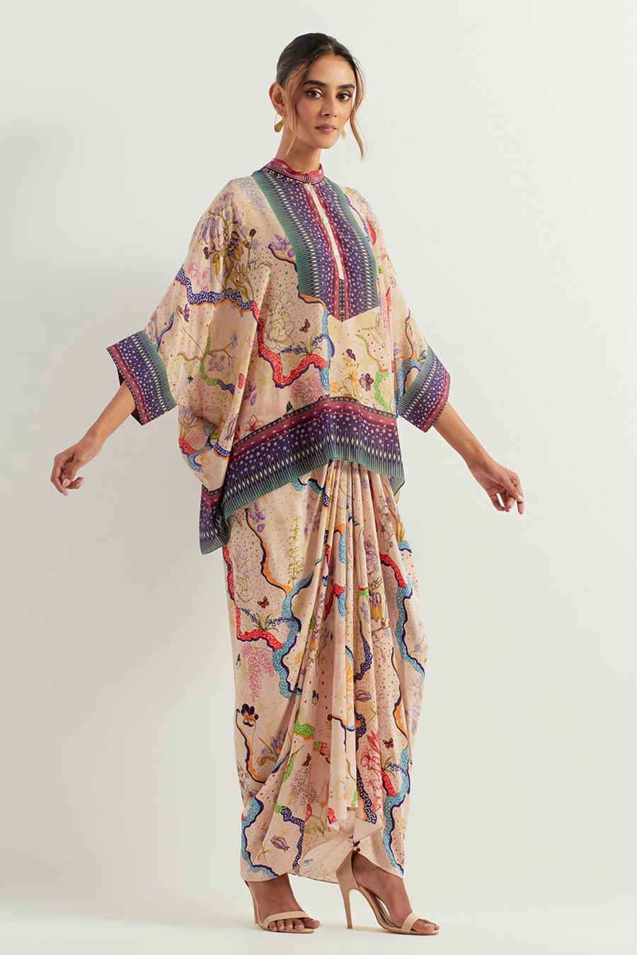 Eclectic Printed Loose Top & Drape Skirt Set
