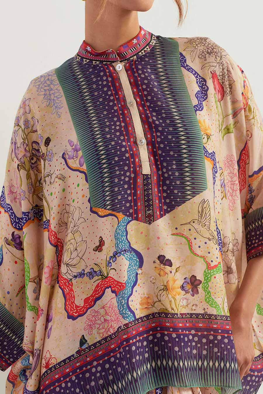 Eclectic Printed Loose Top & Drape Skirt Set