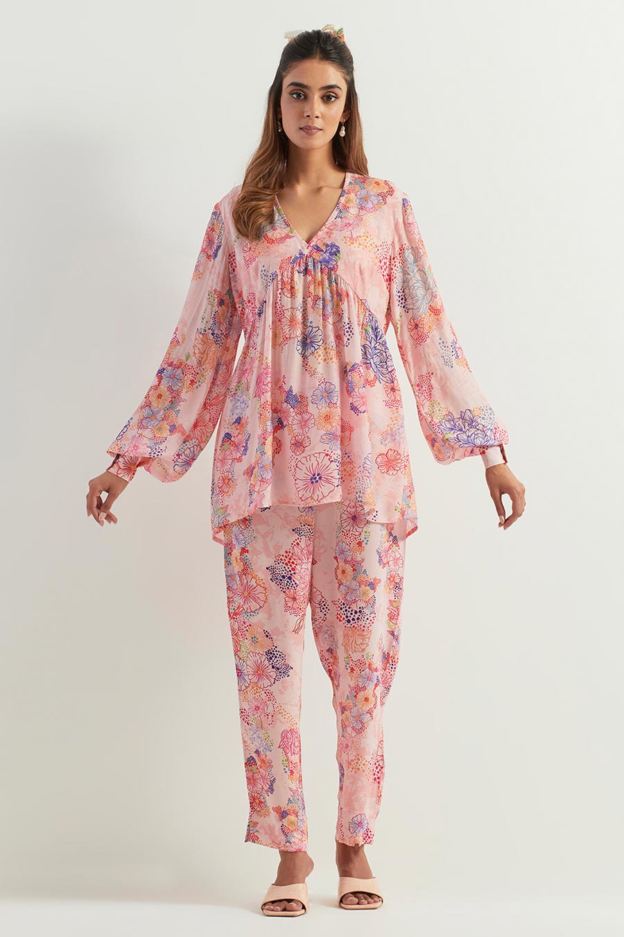 Printed Silk Tunic & Chanderi Pants Co-Ord Set
