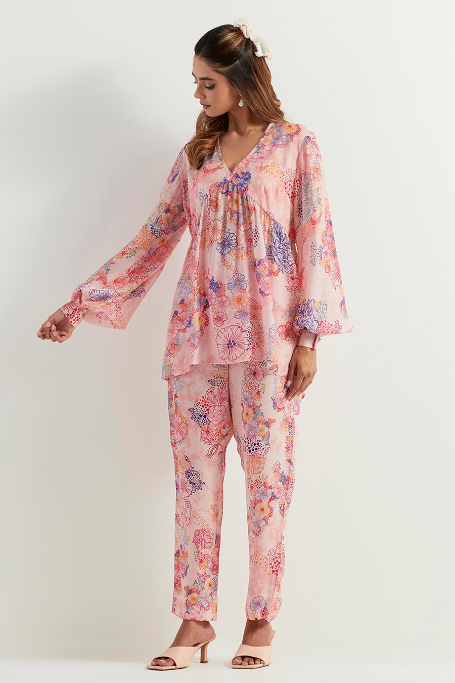 Printed Silk Tunic & Chanderi Pants Co-Ord Set