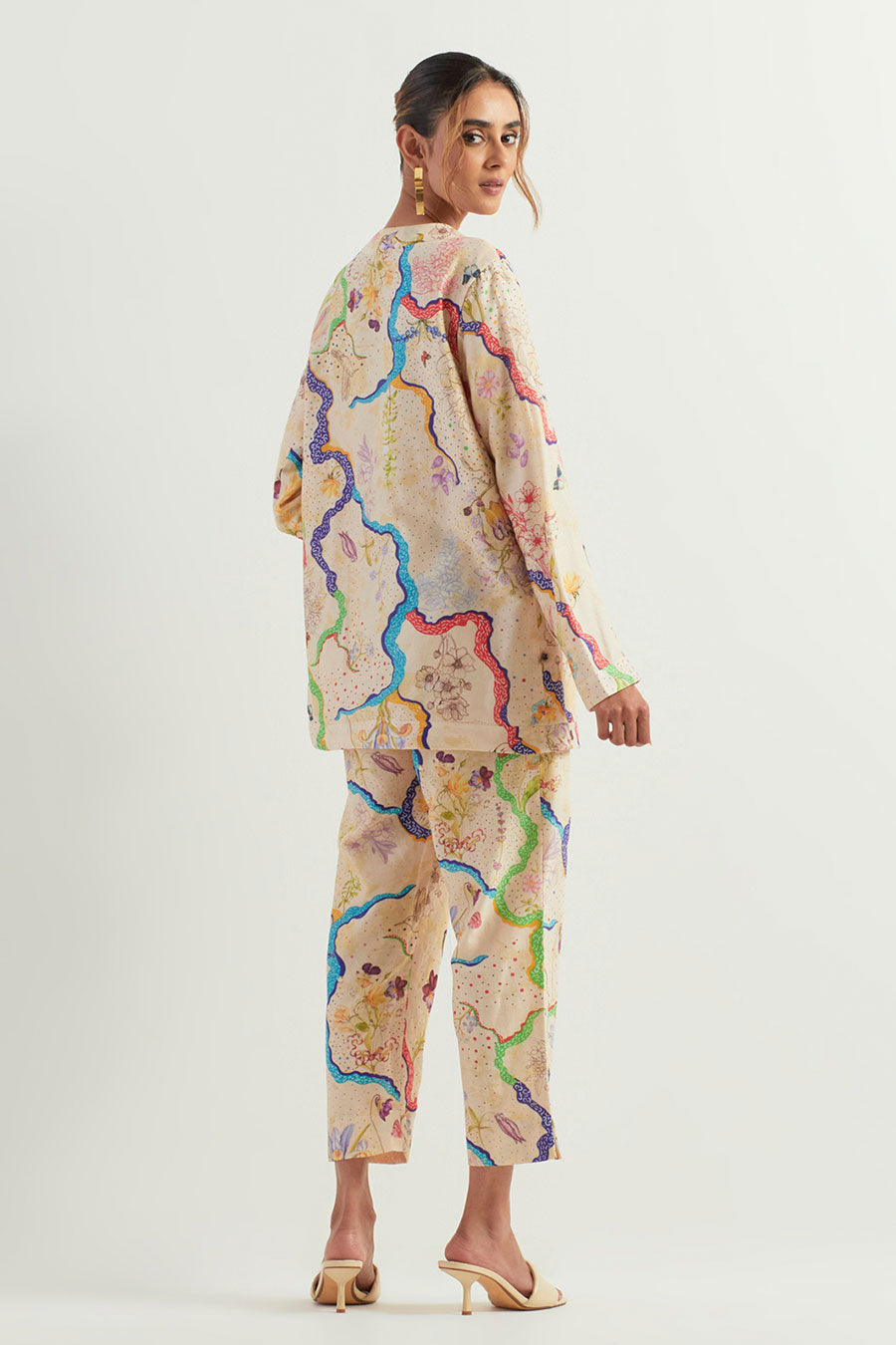 Eclectic Printed Chanderi Silk Jacket & Pants Co-Ord Set