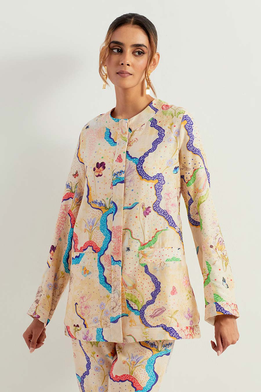 Eclectic Printed Chanderi Silk Jacket & Pants Co-Ord Set