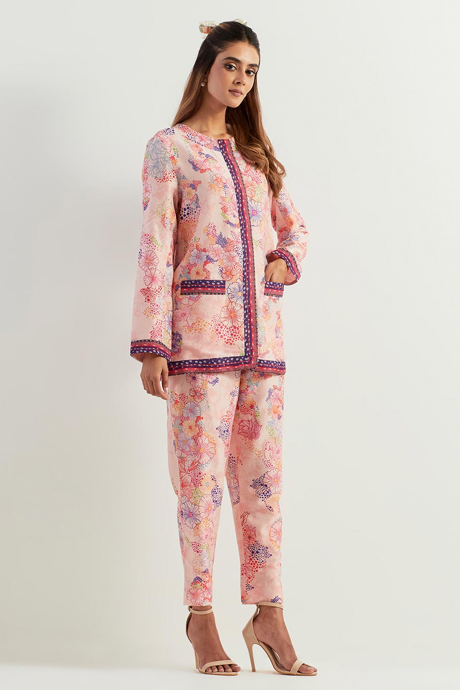 Printed Chanderi Silk Jacket & Pant Co-Ord Set