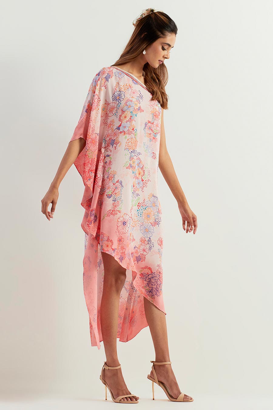 Ombre Printed One-Shoulder Kaftan Dress