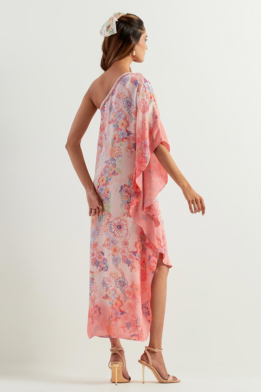 Ombre Printed One-Shoulder Kaftan Dress
