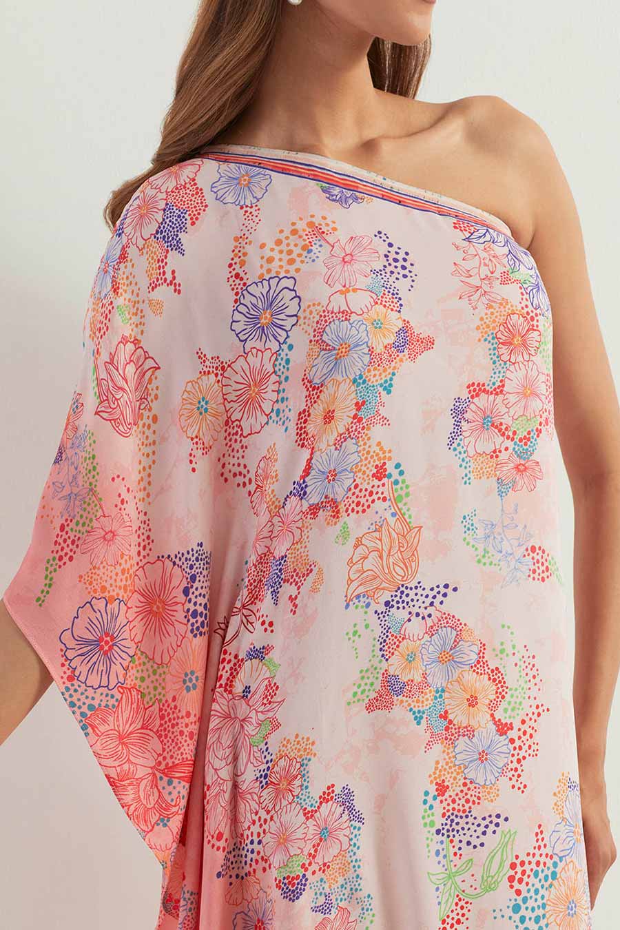 Ombre Printed One-Shoulder Kaftan Dress