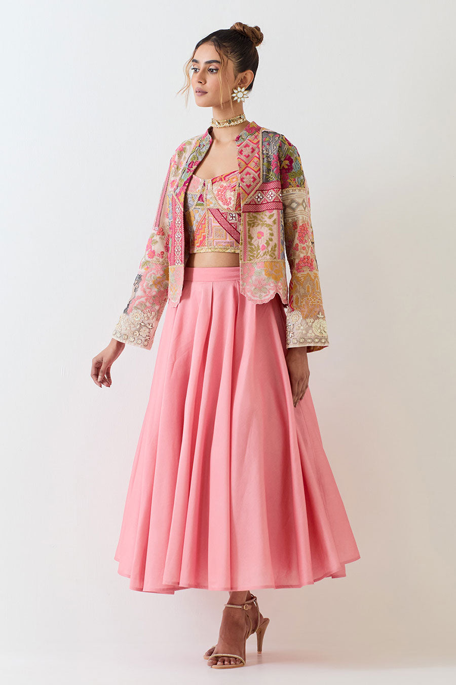 Pink Patchwork Embellished 3-Piece Co-Ord Set