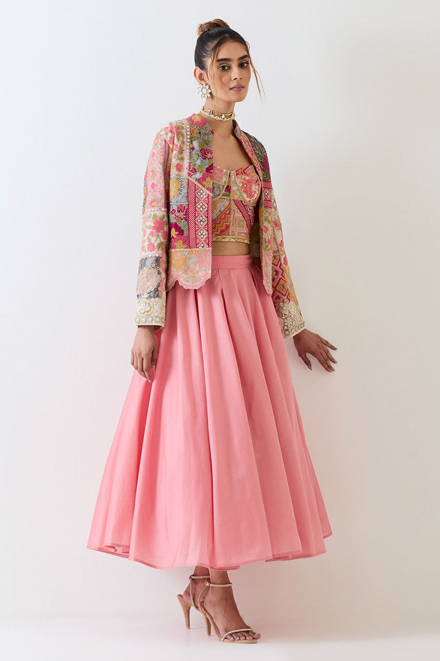 Pink Patchwork Embellished 3-Piece Co-Ord Set