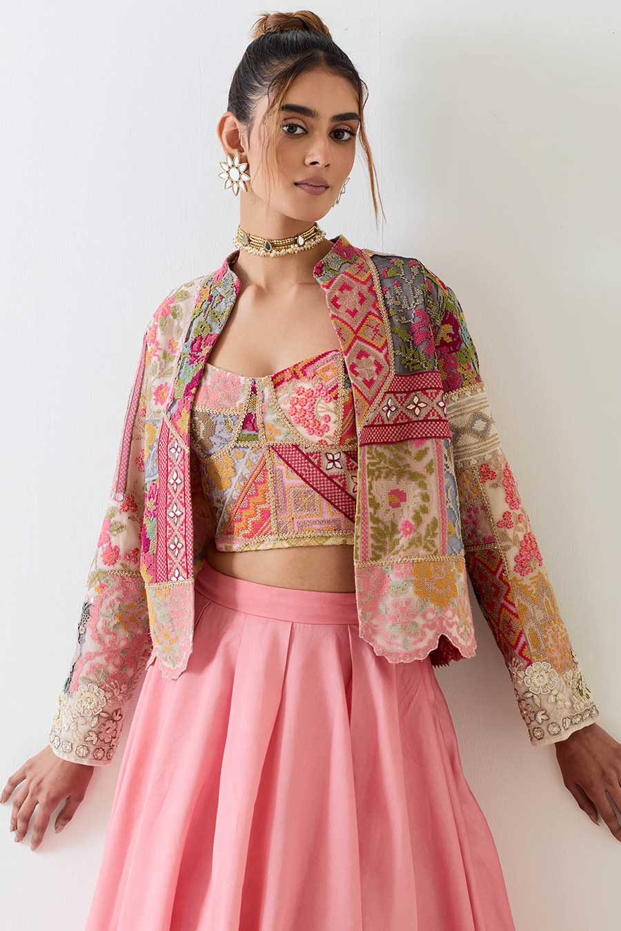 Pink Patchwork Embellished 3-Piece Co-Ord Set