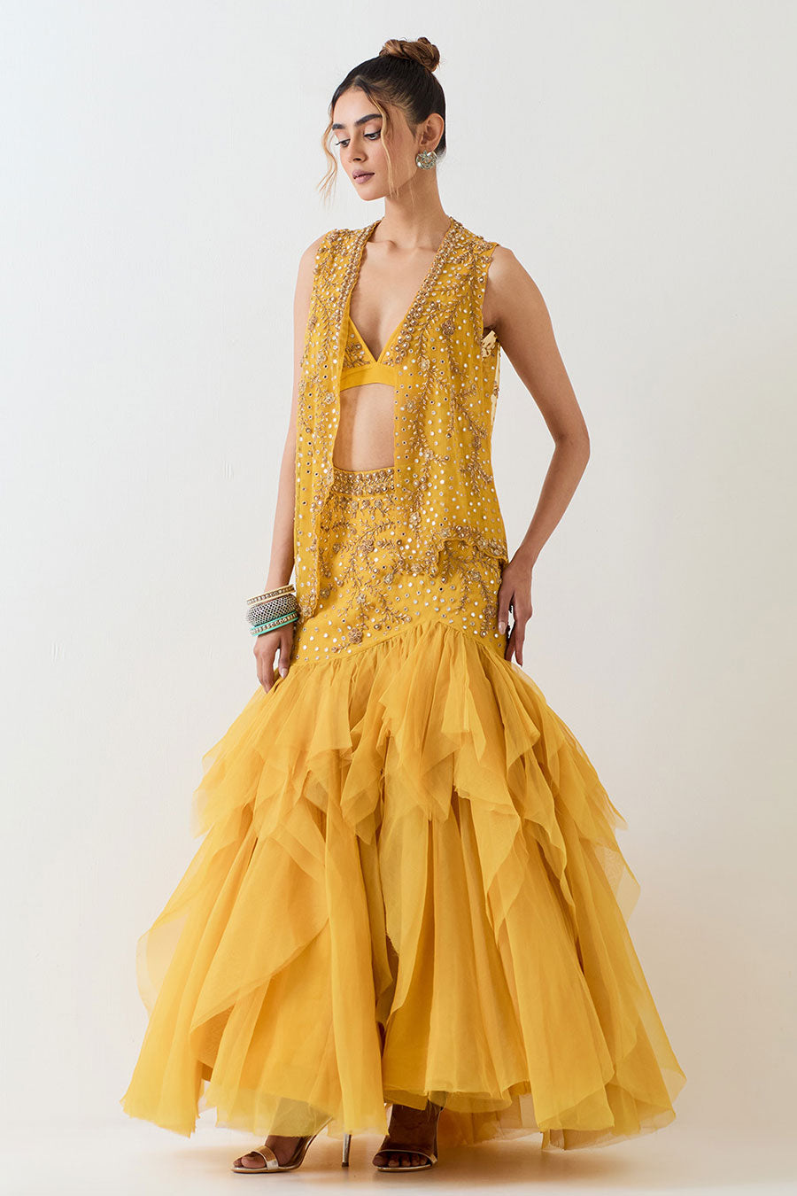 Yellow Hand Embellished 3-Piece Co-Ord Set
