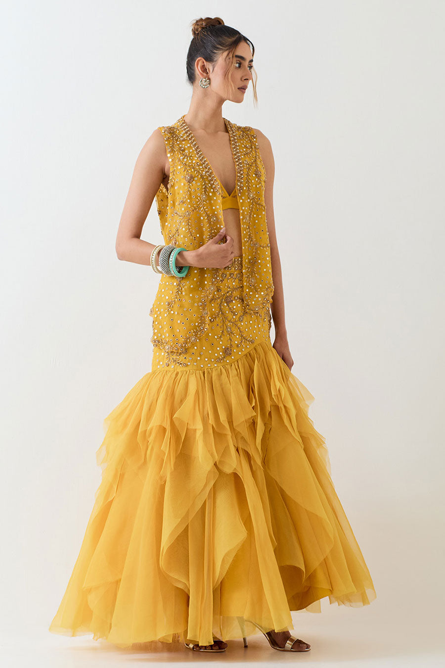 Yellow Hand Embellished 3-Piece Co-Ord Set