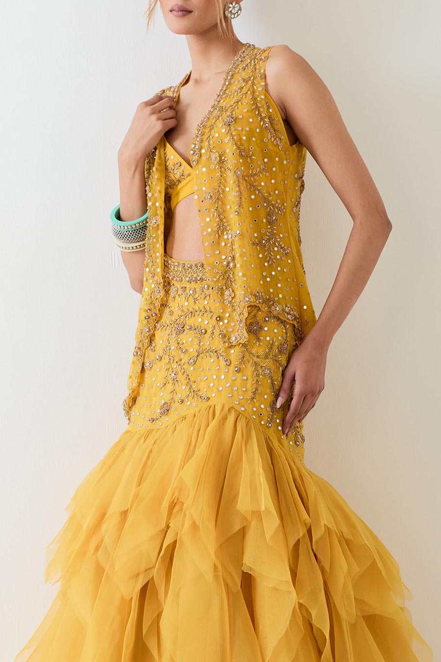 Yellow Hand Embellished 3-Piece Co-Ord Set