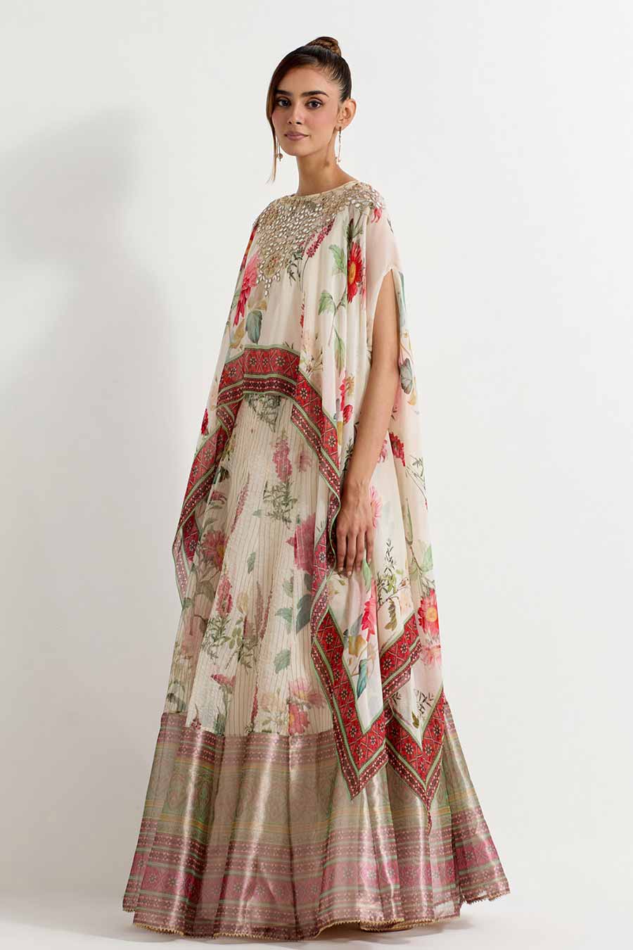 Daisy Embroidered Cape & Lehenga Skirt Set