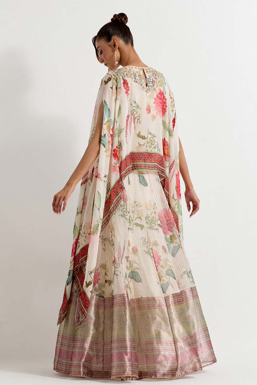 Daisy Embroidered Cape & Lehenga Skirt Set