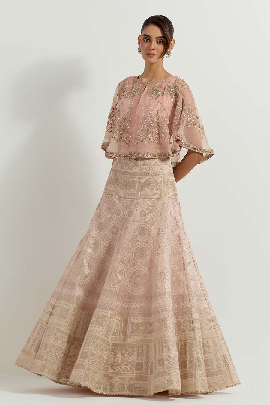 Raeth Blush Embroidered Cape & Tissue Lehenga Set