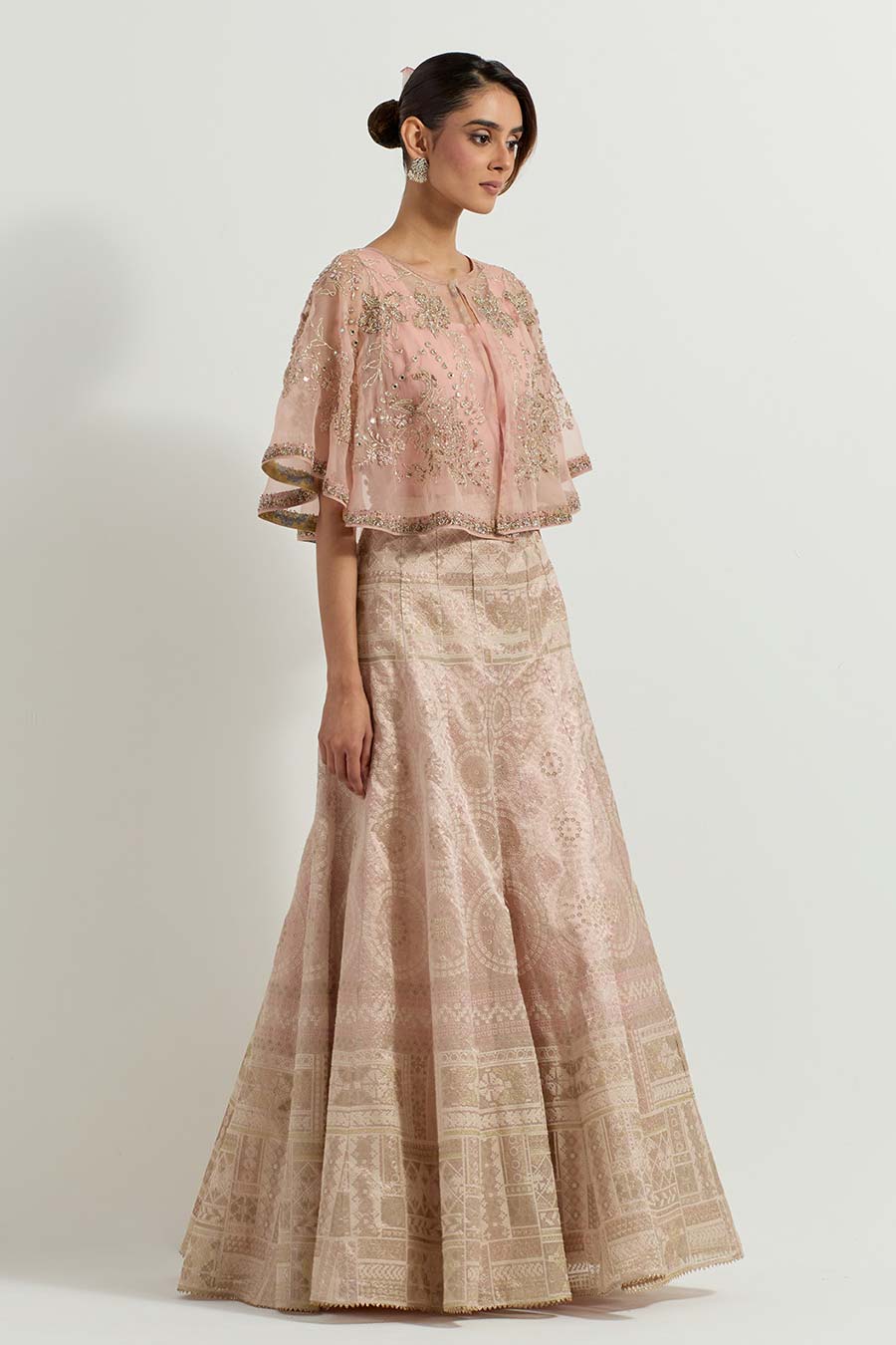 Raeth Blush Embroidered Cape & Tissue Lehenga Set