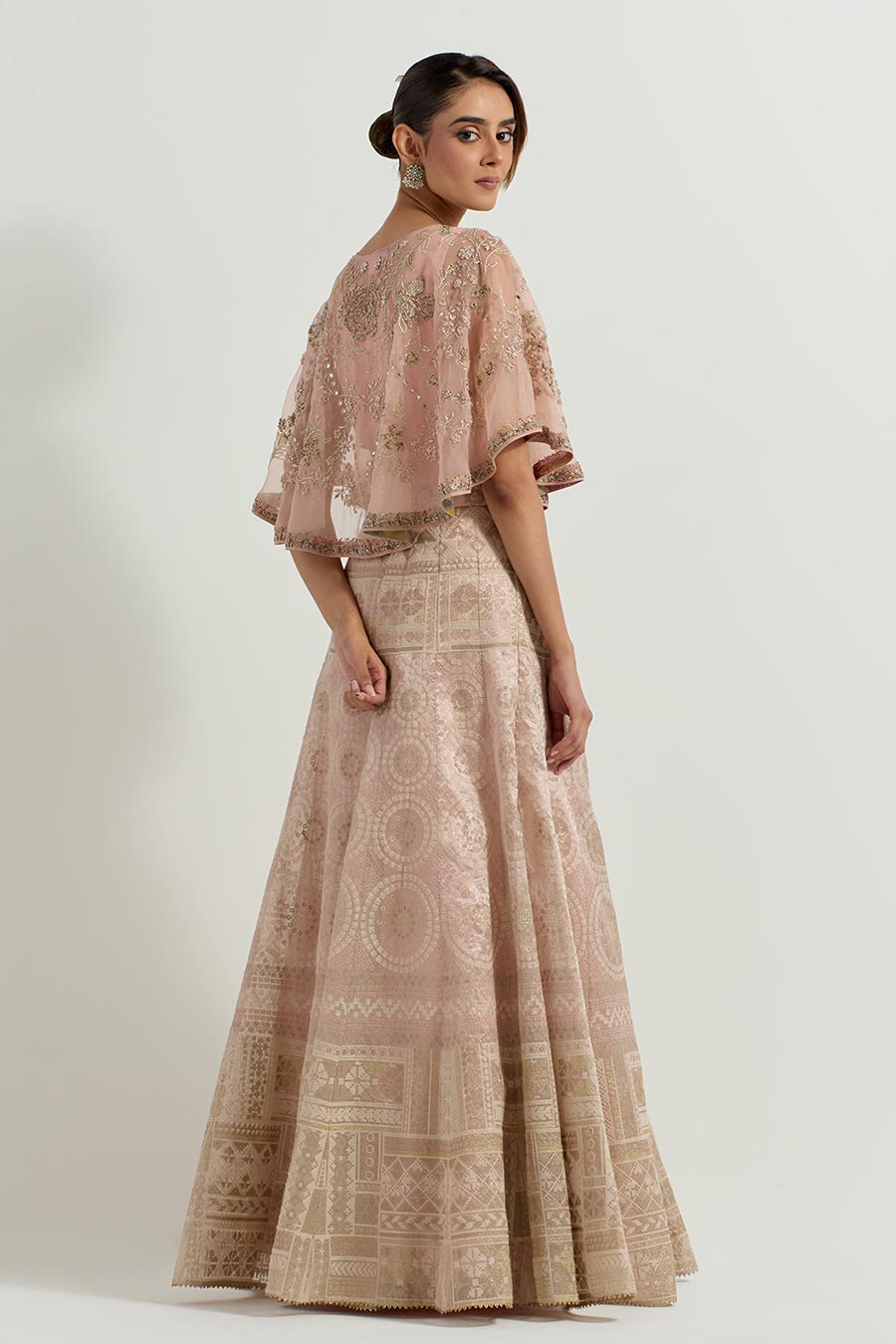 Raeth Blush Embroidered Cape & Tissue Lehenga Set