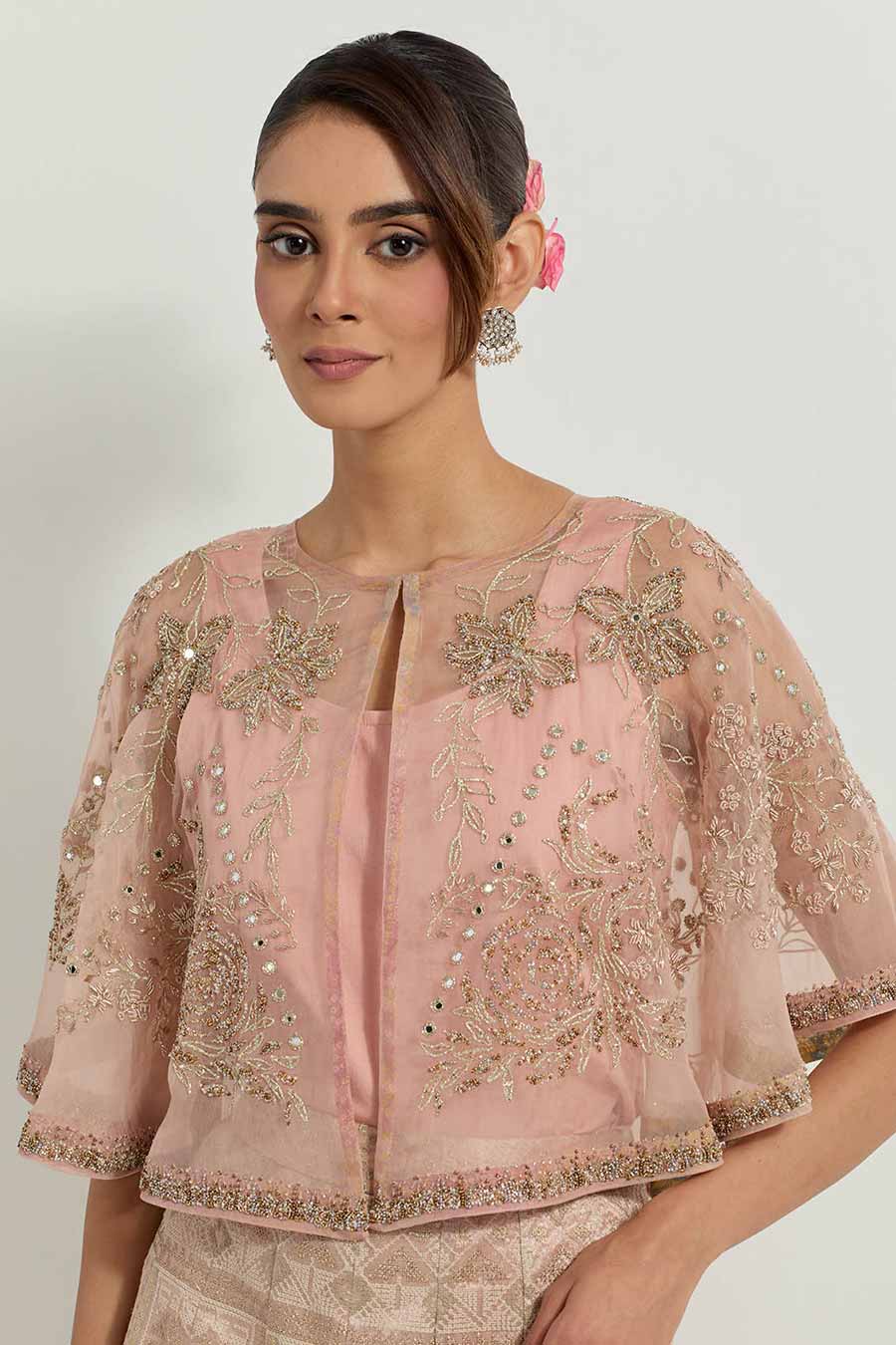 Raeth Blush Embroidered Cape & Tissue Lehenga Set