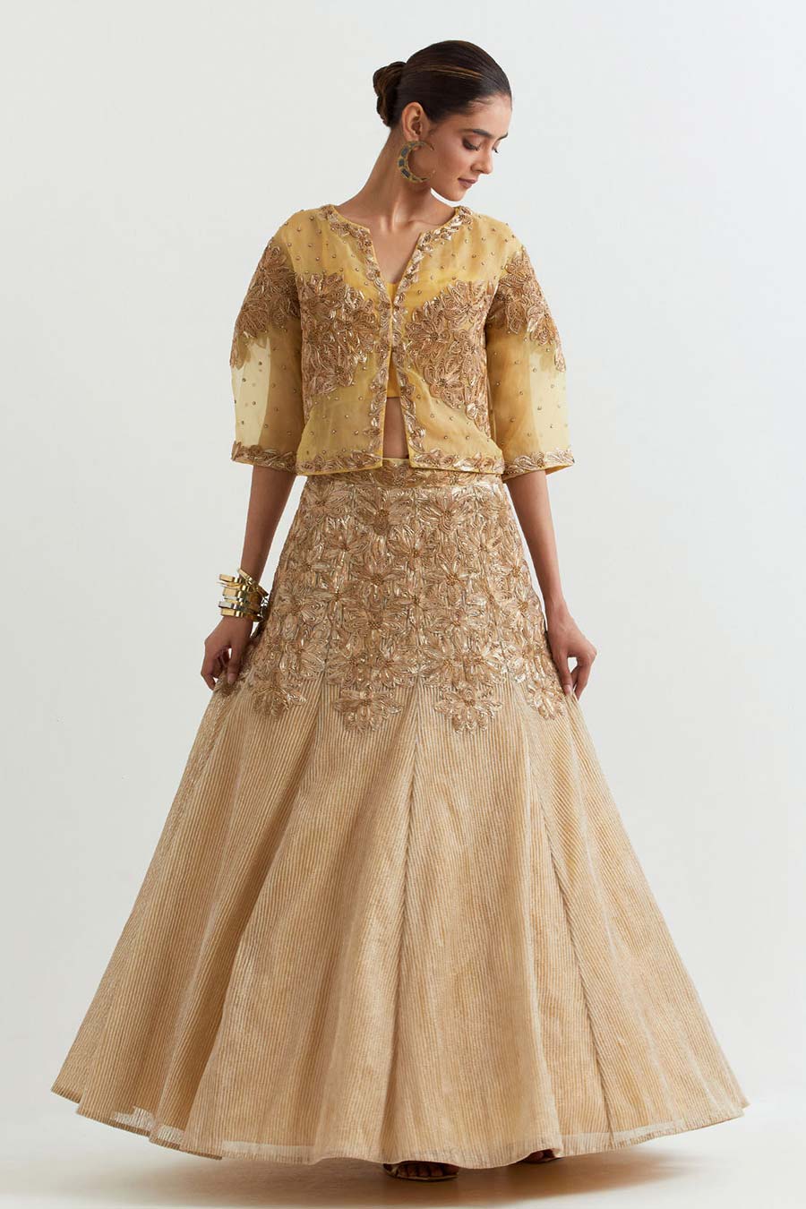 Gold Rosa Embroidered Jacket & Lehenga Skirt Set
