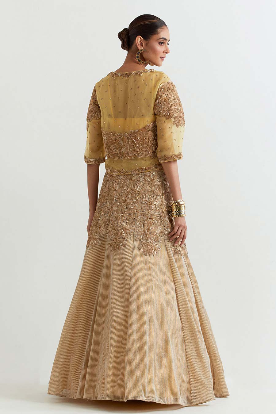Gold Rosa Embroidered Jacket & Lehenga Skirt Set
