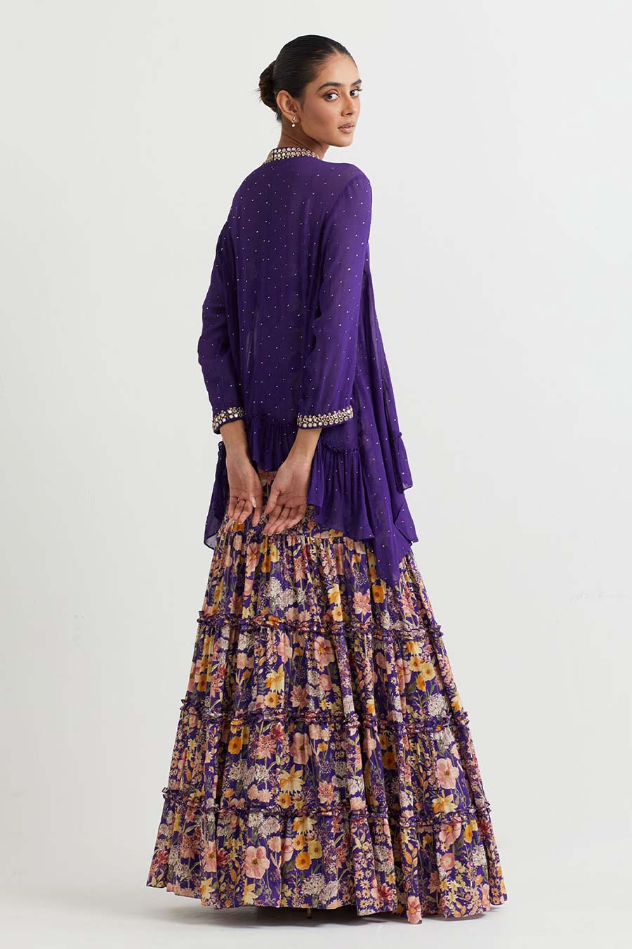Purple Printed Co-Ord Set With Embroidered Jacket
