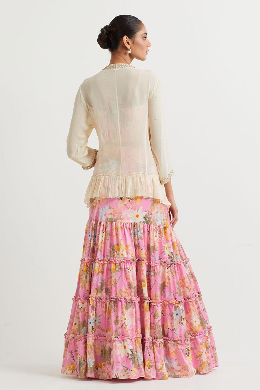 Pink Printed Co-Ord Set With Embroidered Jacket