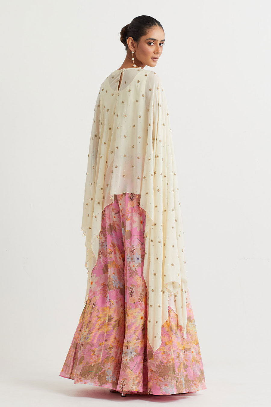Ivory Embroidered Cape & Printed Sharara Set