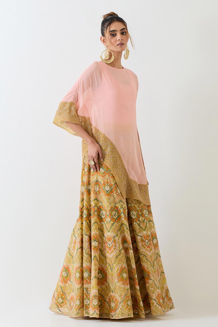 Pink Asymmetric Top & Cross Stitch Sharara Set