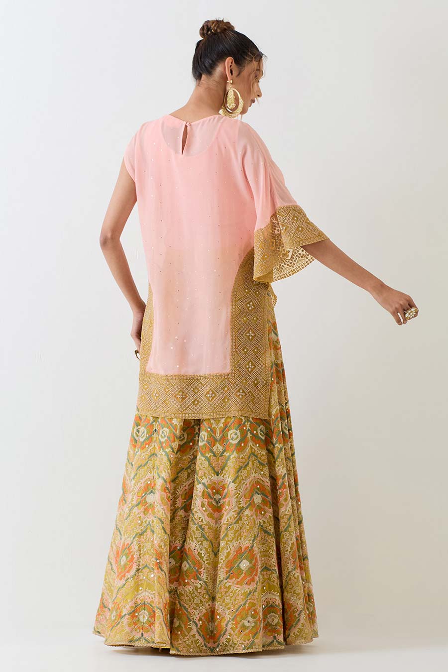 Pink Asymmetric Top & Cross Stitch Sharara Set
