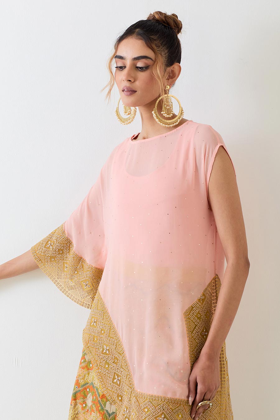 Pink Asymmetric Top & Cross Stitch Sharara Set