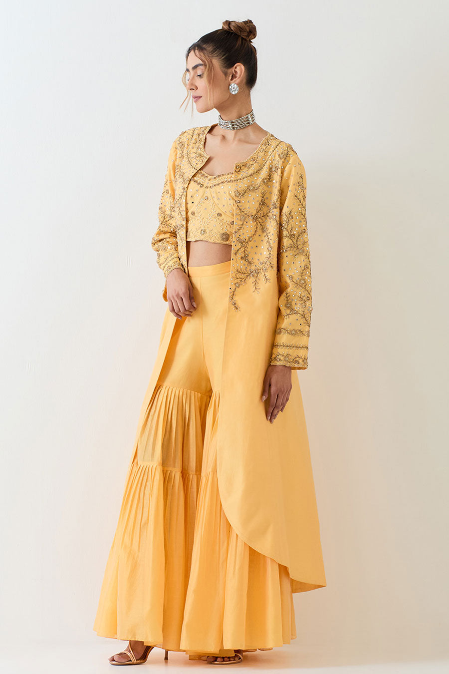 Yellow Embellished 3-Piece Sharara Co-Ord Set