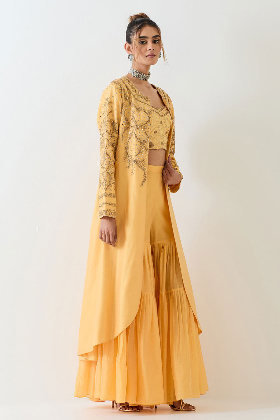 Yellow Embellished 3-Piece Sharara Co-Ord Set